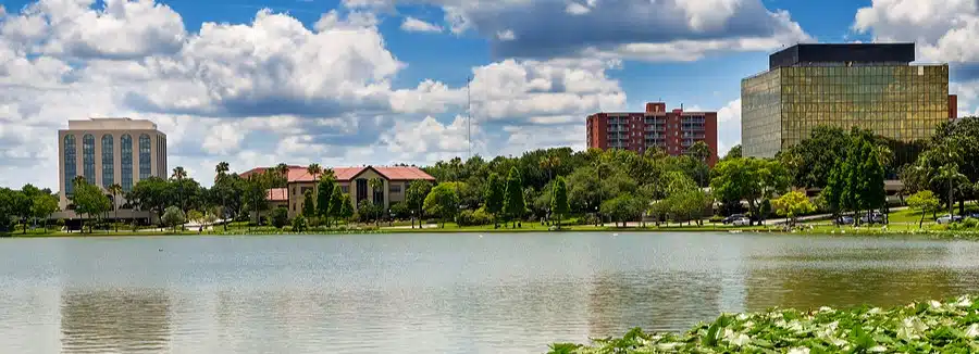Downtown Lakeland, Florida, on Lake Mirror during the day